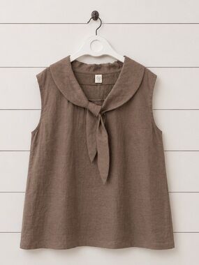 Brown Linen Tie-Neck Sleeveless Tank
